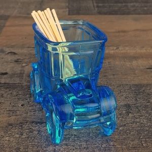 Vintage Blue Glass Car Toothpick Holder